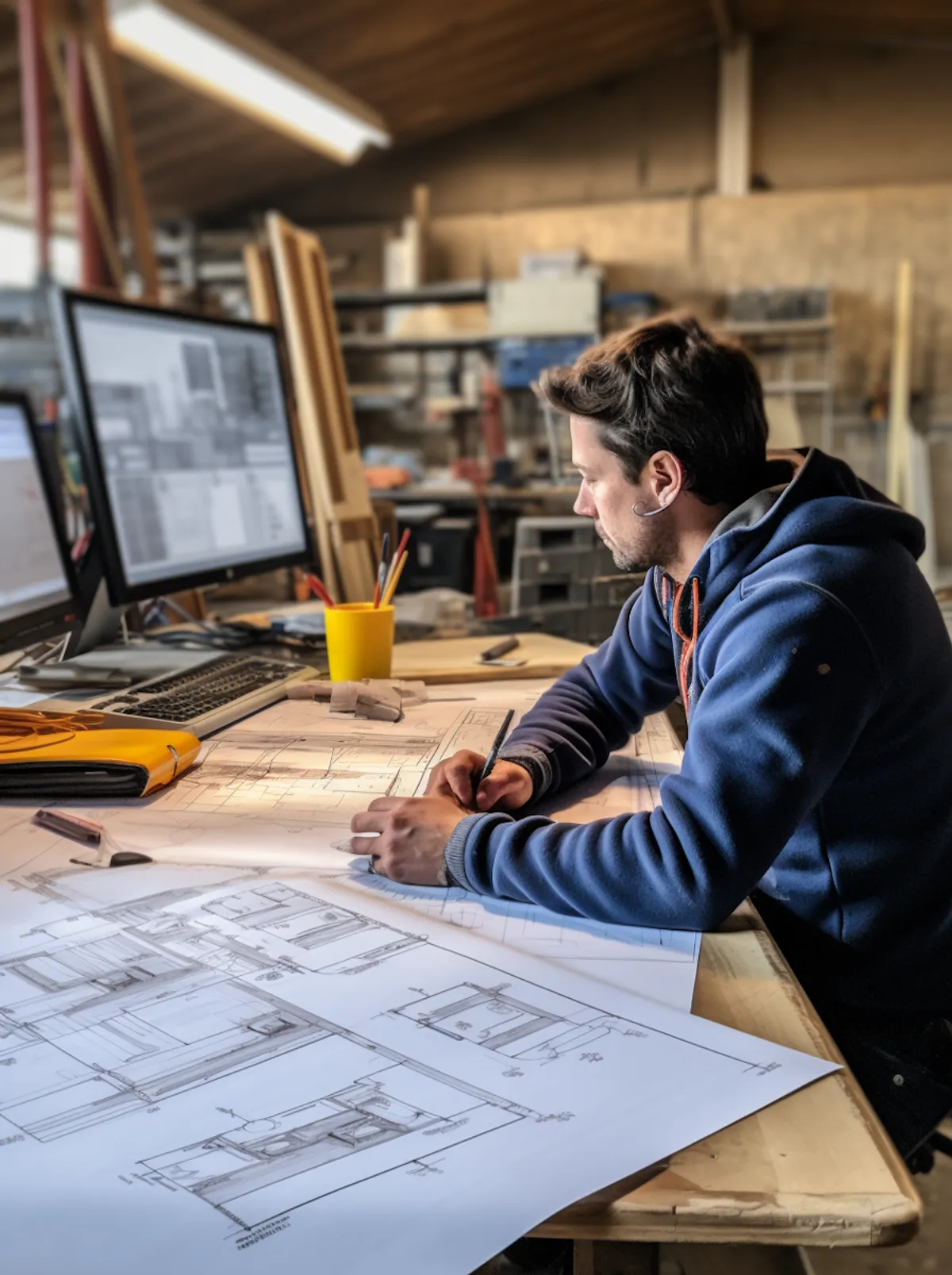Site superintendent reviewing a punch list on a tablet.